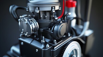 Fototapeta premium 8. **Close-up 3D model of a small gas engine used in lawn mowers with detailed carburetor