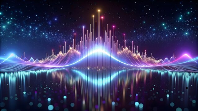 abstract glowing radio waves on dark backdrop, ideal for backgrounds