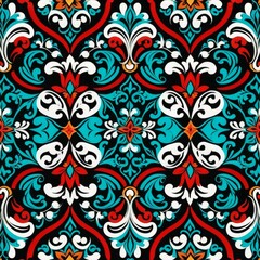 Fototapeta premium A vibrant floral design featuring red, white, and blue flowers on a black and blue background