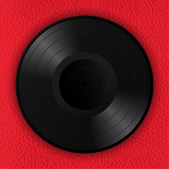 Realistic blank gramophone vinyl record on red leather background. Vector illustration