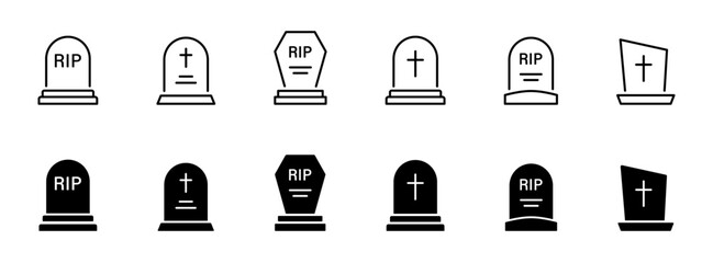 Gravestone, grave icon set. Tombstone symbol collection. Vector icons