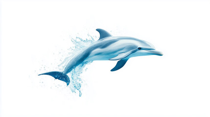 A dolphin gracefully leaps from water, showcasing its sleek body and playful nature. vibrant blue tones and splashes of water evoke sense of joy and freedom.