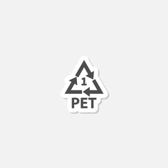 Plastic recycle symbol PET 1 icon sticker isolated on gray background