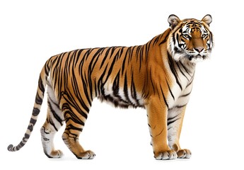 tiger isolated on a white background, Side view, tiger standing full HD image generated by Ai. © khiyalee