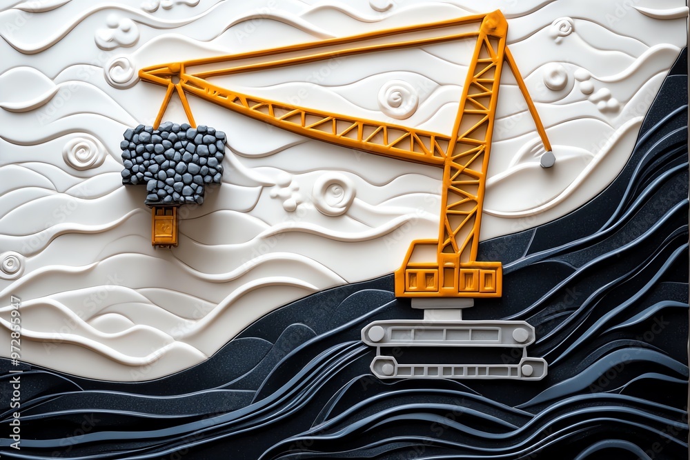 Wall mural A mosaic of an industrial crane lifting heavy materials, symbolizing progress, construction, and the creation of the future