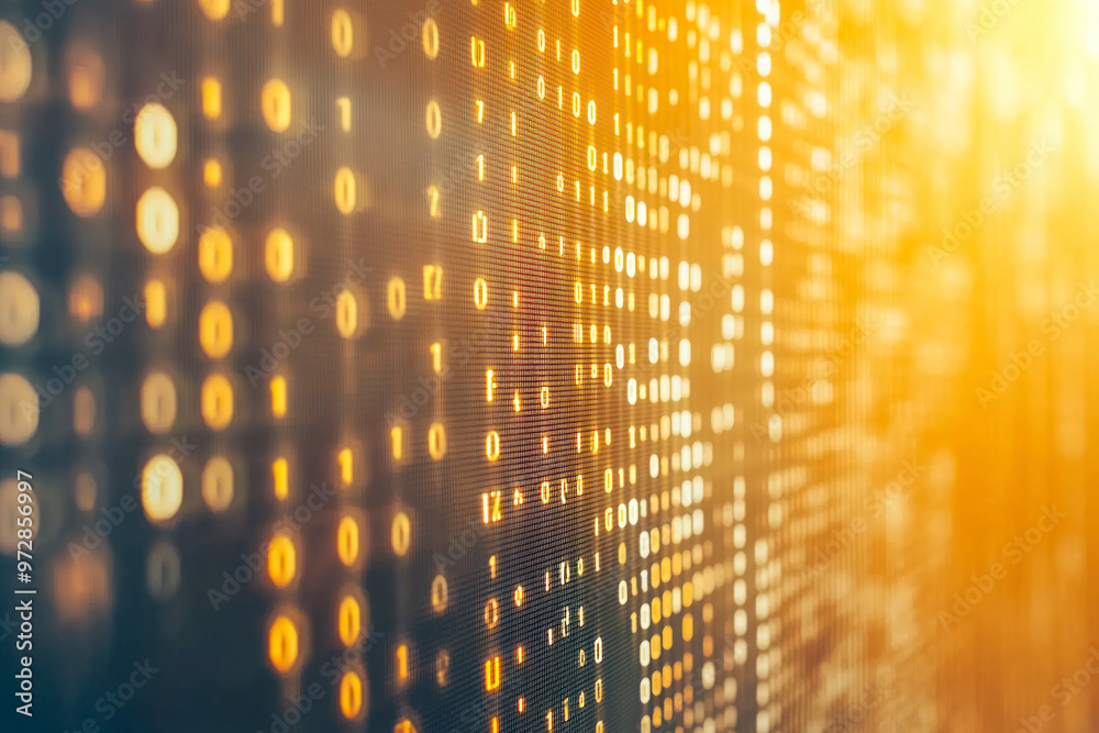 Fototapete binary code on computer screen for your background business, poster, wallpaper.