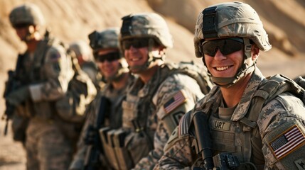 United states airborne infantry men with arms, camo uniforms dress. Neural network ai generated art