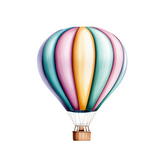 Fototapeta premium A colorful hot air balloon floats gracefully against a clear blue sky, symbolizing adventure and freedom in the great outdoors.