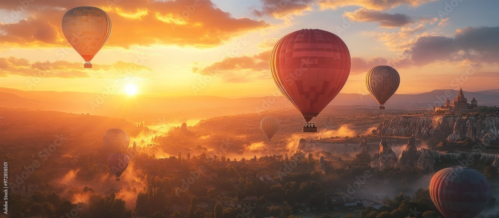 Canvas Prints Hot Air Balloons Soaring Over Cappadocia at Sunset