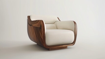 Modern Wooden Armchair with White Upholstery - Interior Design