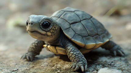 Obraz premium 39. **Sweet 3D render of a baby turtle with tiny legs and a soft shell