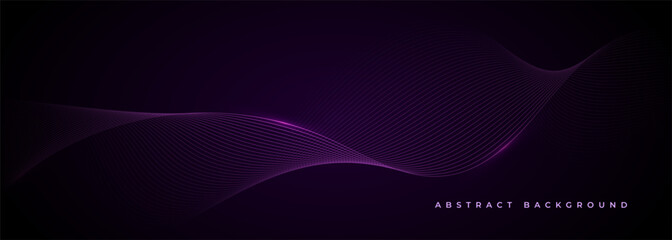 Dark purple abstract background with glowing blue wavy lines. Dark violet technology wide vector illustration with striped wave lines