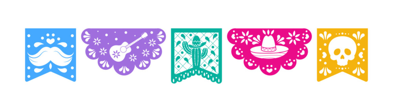 Day of the Dead flag set, elements on isolated blom background.