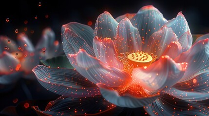 Vibrant Science Fiction Lotus Flower: A High-Definition Gradient Wave Blend with Flowing Light in CG