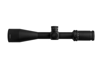 Modern sniper scope on a white back. Optical device for aiming and shooting at long distances.