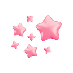 Vector 3d pink sparkling star composition on white background. Cute realistic cartoon 3d starry concept, pastel rose shining stars render illustration for magic decoration, game, app, design, nursery.