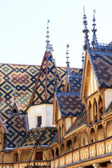 Close up of roof of Monastery in Beaune France