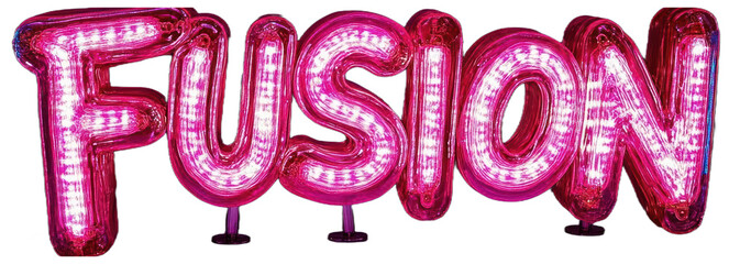 A glowing neon sign spelling fusion in bold letters