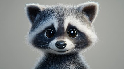Fototapeta premium 46. **Detailed 3D model of a baby raccoon with round eyes and a playful expression