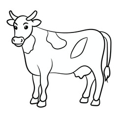 Hand-drawn cow outline coloring book page illustration
