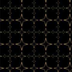 Fototapeta premium Abstract geometric pattern with crosses, stripes, lines. Seamless vector background. Black and gold ornament. Modern reticulated graphic design.