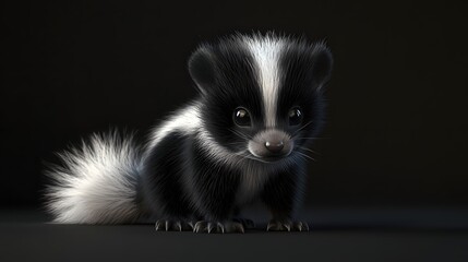 Fototapeta premium 48. **3D render of a baby skunk with a fluffy tail and gentle eyes