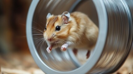 A curious hamster exploring a metal tunnel in a cozy indoor habitat during daylight hours