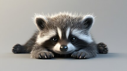 30. **Charming 3D render of a baby raccoon with its tiny paws and fluffy tail