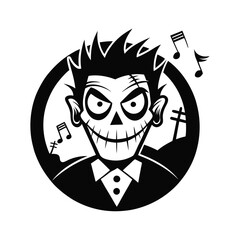 Halloween music vector, silhouette, logo, icon design on white background 