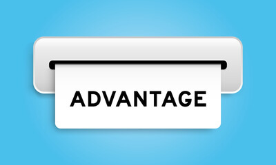 White coupon banner with word advantage from machine on blue color background