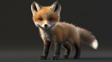 Obraz premium 31. **Detailed 3D model of a baby fox with a bushy tail and curious expression