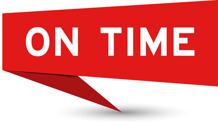 Red color speech banner with word on time on white background