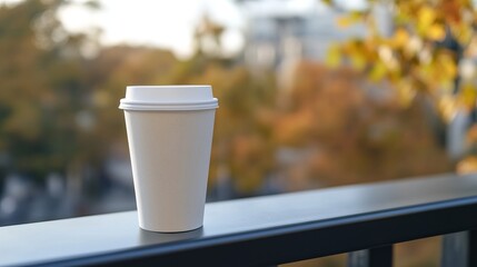 Paper Cup on Railing Mockup