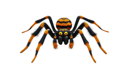 Transparent spider in Halloween colors, a special type of tiger spider, a spider with four eyes and an orange-and-black pattern.