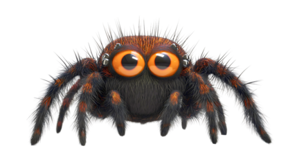 A small, cute, venomous spider with large eyes, a sweet little transparent creature. The spider is designed in a cartoon style with an adorable appearance.