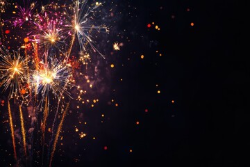 Obraz premium Festive Fireworks Display with Blurred Lights and Smoke Trails Against a Dark Night Sky