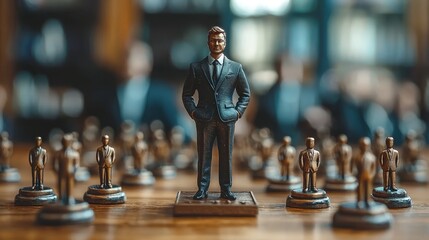 A 3D illustration of a business leader managing a team with a focus on planning and execution. The leader uses advanced tools to make choices and assess their impact, showcasing their authoritative