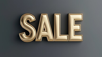 Stylish 3D text rendering of the word 'SALE' with a sleek gold finish, perfect for promotional materials and advertisements.