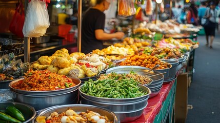 Fototapeta premium Colorful Vegetarian Delights at a Vibrant East Asian Festival Market