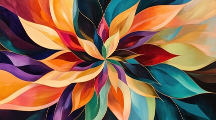 Swirling petals in vibrant hues form an intricate kaleidoscopic floral design, blending organic and geometric shapes into a dynamic abstract composition