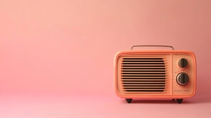 Fototapeta premium A pink vintage radio on a pink background.