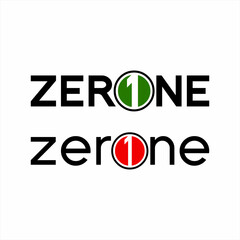 Zero one text logo design with number one on letter O.