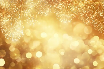 Golden Fireworks and Bokeh Background