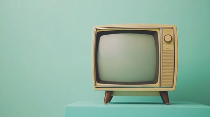A vintage television set against a mint green background.