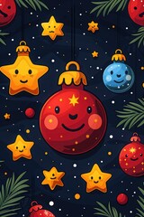 Naklejka premium Festive social media template featuring cheerful holiday decorations and colorful ornaments