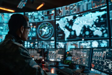 Government surveillance agency and military joint operation agent working at system control center