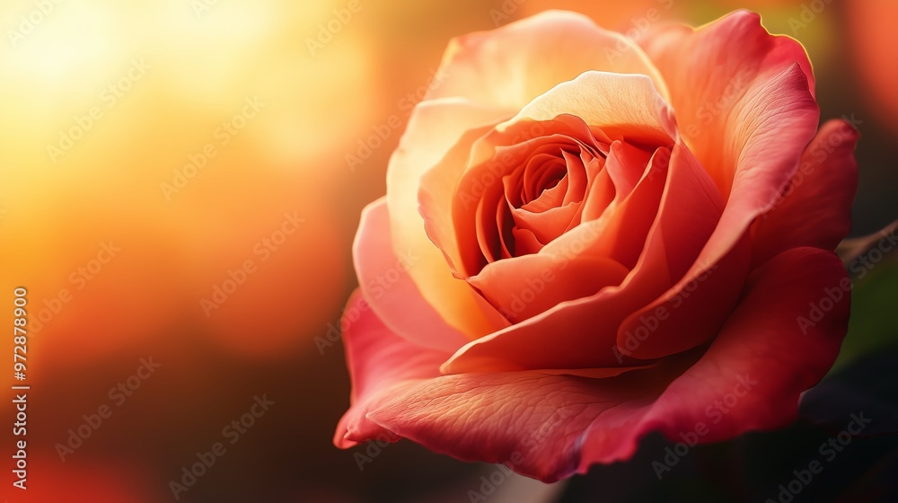 Canvas Prints A vibrant rose in full bloom illuminated by golden sunlight during a peaceful late afternoon garden stroll