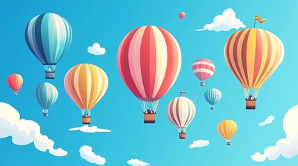 Colorful Hot Air Balloons Flying in a Blue Sky with Clouds
