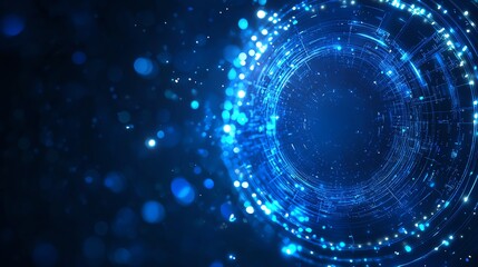 Obraz premium Abstract blue technology background with glowing circles and data elements, perfect for innovation or digital themes.
