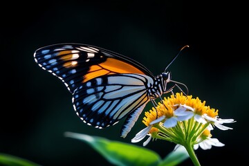 Fototapeta premium A butterfly resting on a flower, its wings slowly opening and closing as it basks in the sunlight of a meadow
